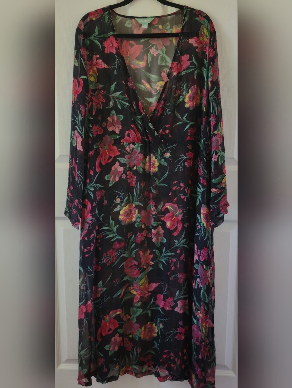 April Cornell Summer Dress - Sheer Black Floral, Women's XXL
